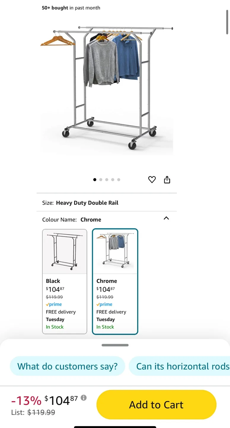 Heavy Duty Double Rail Garment Rack - Chrome image indicator(2)