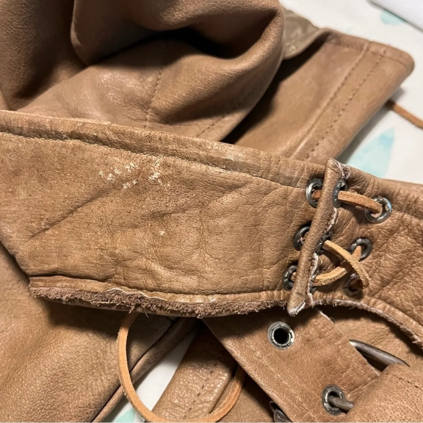 Tan Leather Motorcycle Chaps image indicator(9)