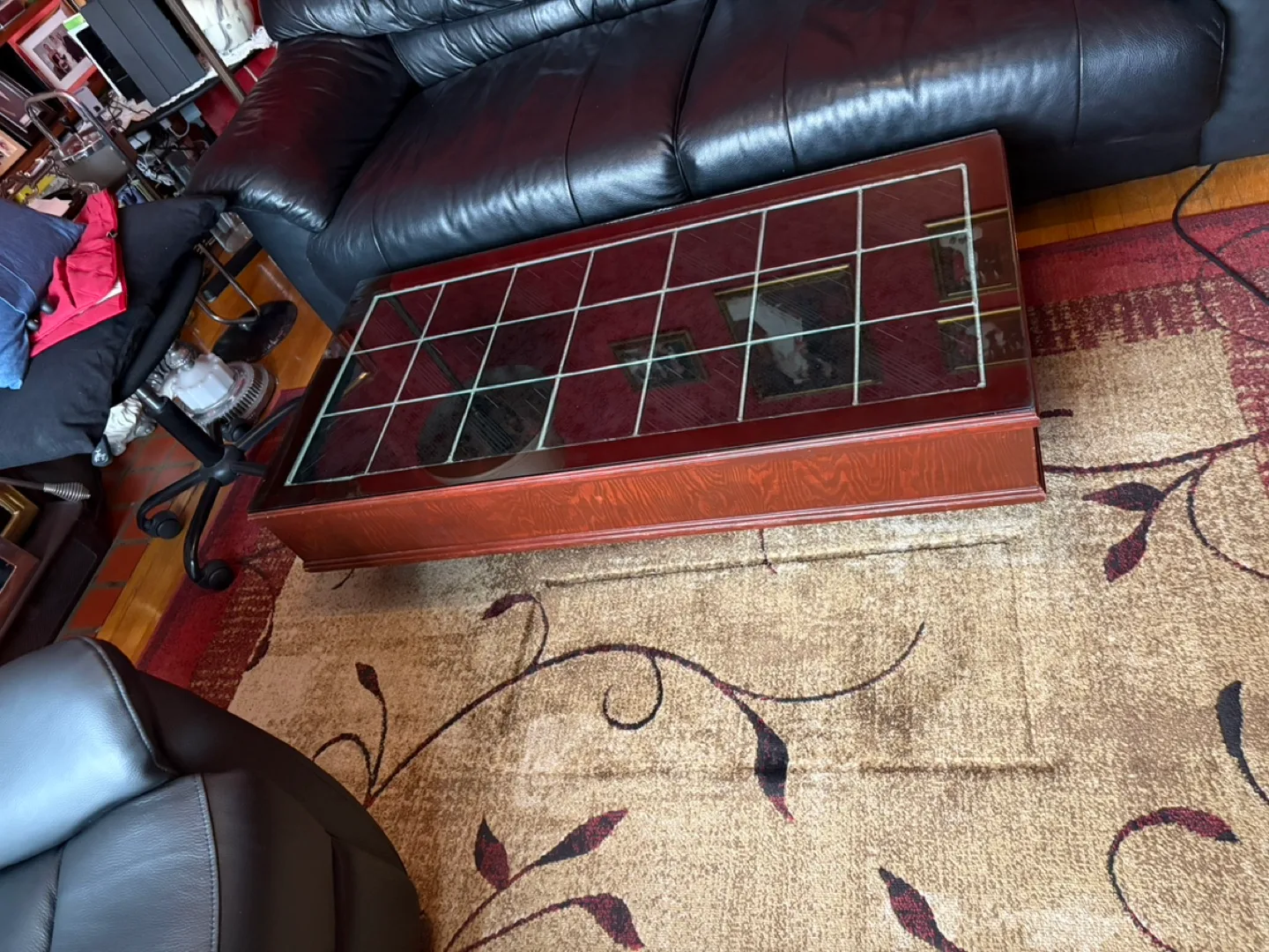 Solid Dark Cherry Wood colour Coffee Table with Glass Top image indicator(2)