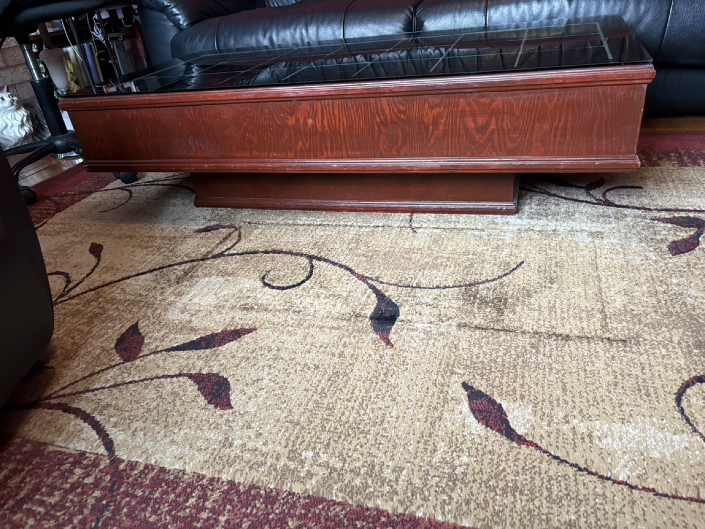 Solid Dark Cherry Wood colour Coffee Table with Glass Top