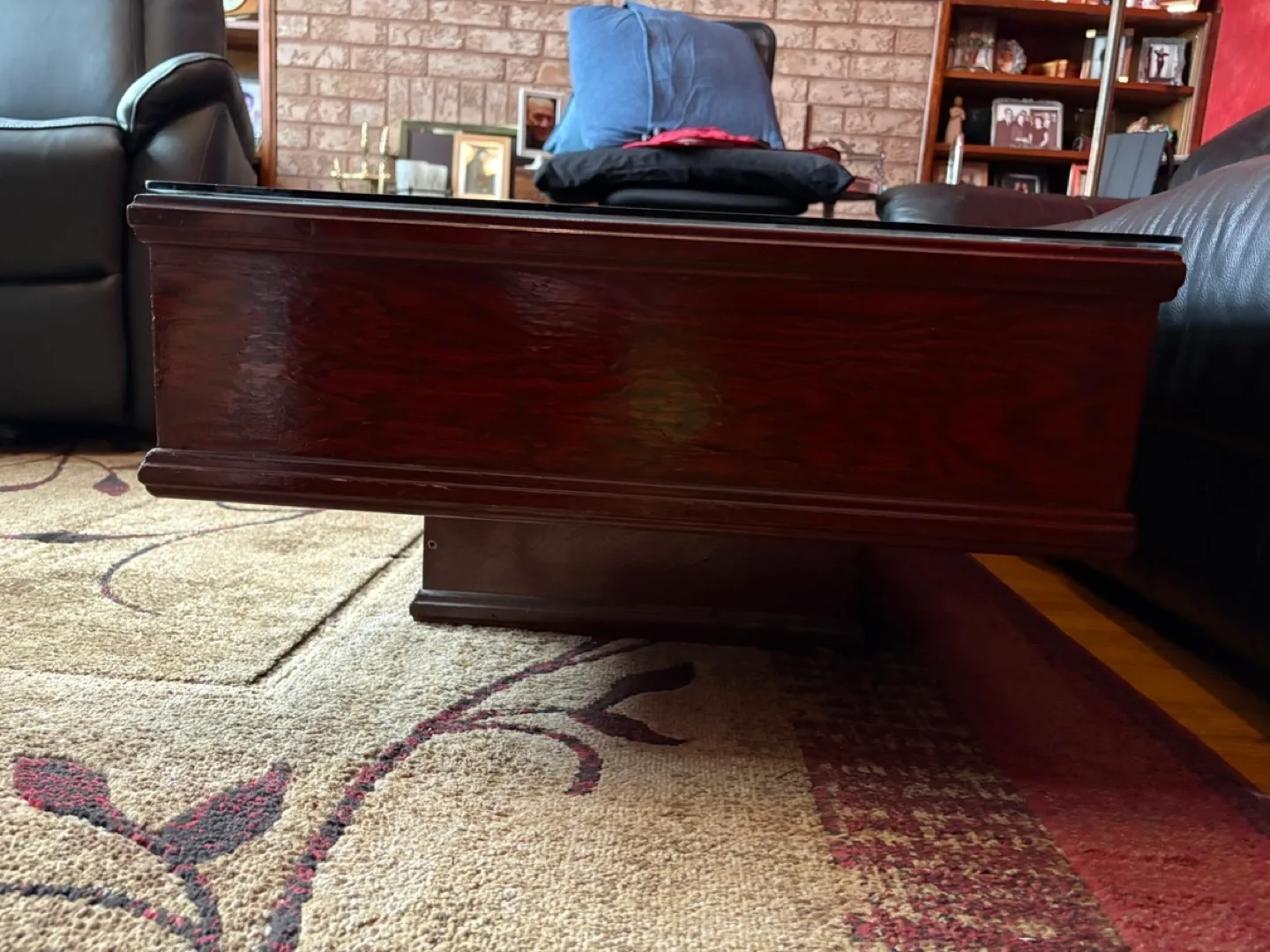 Solid Dark Cherry Wood colour Coffee Table with Glass Top image indicator(4)