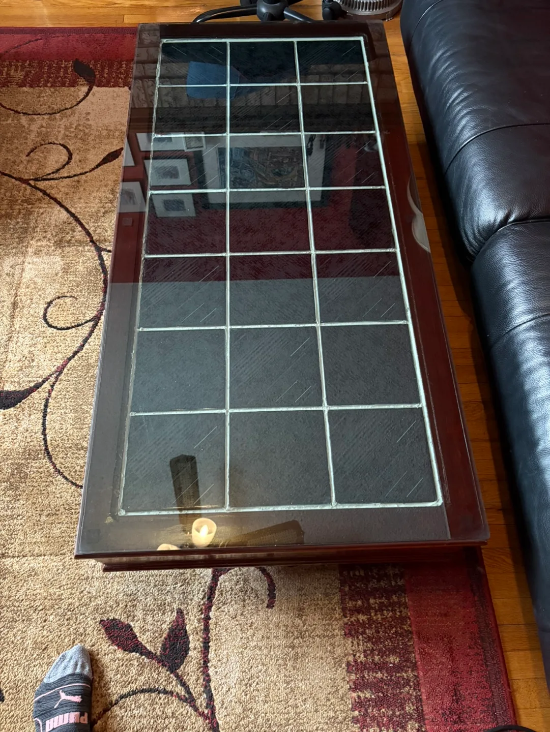 Solid Dark Cherry Wood colour Coffee Table with Glass Top image indicator(3)