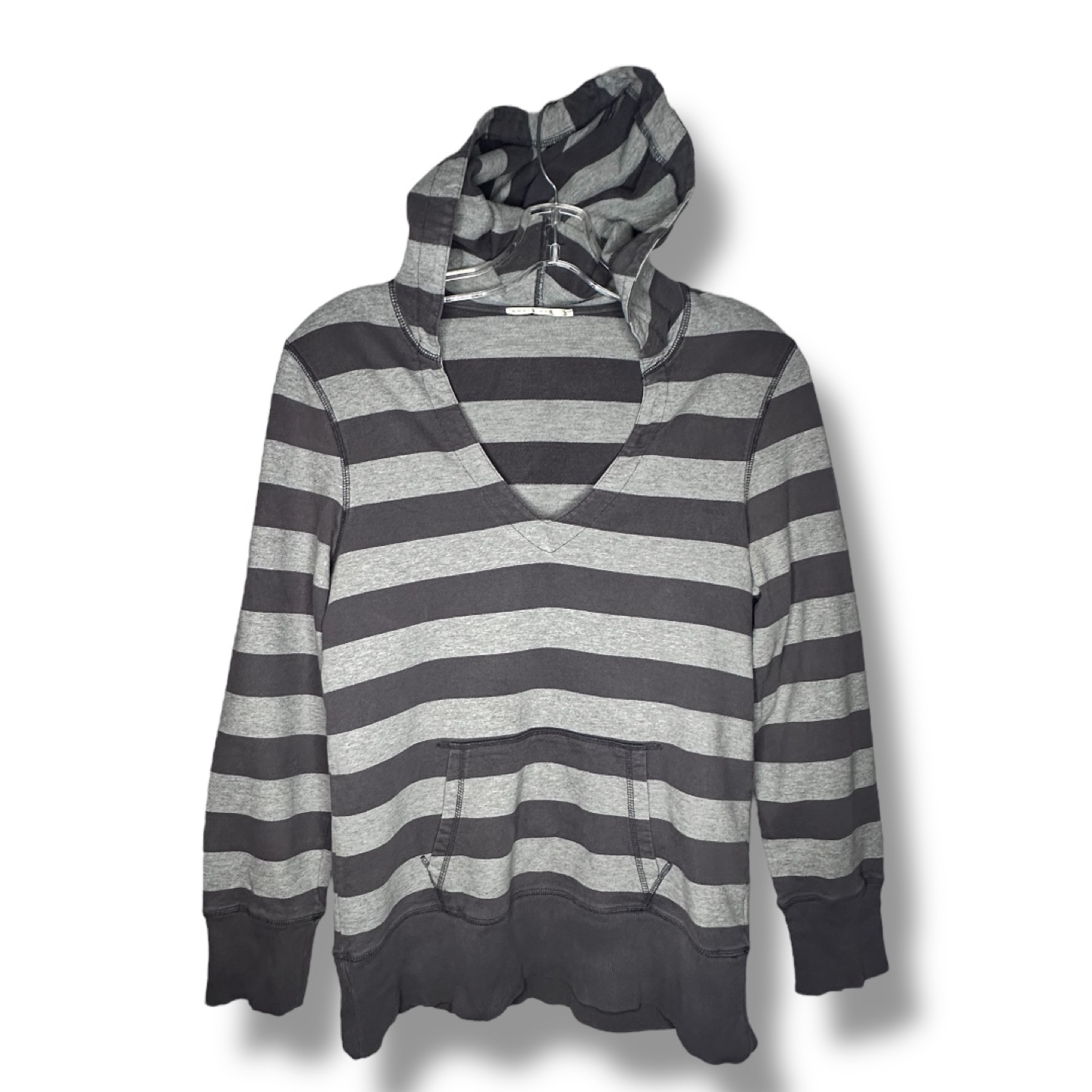 Smart Set Grey and Dark Grey V-Neck Striped Hoodie (Size TG/XL) - photo 2