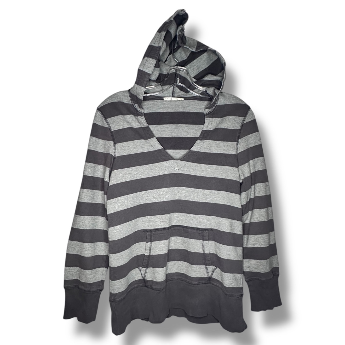 Smart Set Grey and Dark Grey V-Neck Striped Hoodie (Size TG/XL)