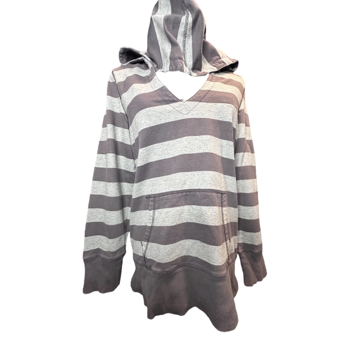 Smart Set Grey and Dark Grey V-Neck Striped Hoodie (Size TG/XL) - photo 4