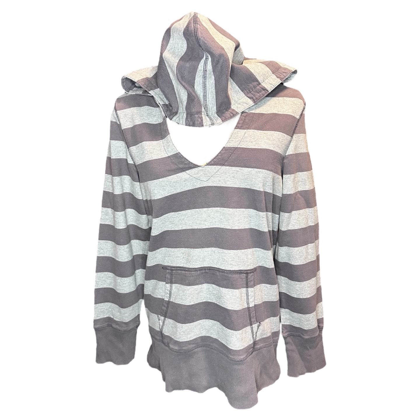 Smart Set Grey and Dark Grey V-Neck Striped Hoodie (Size TG/XL) - photo 3