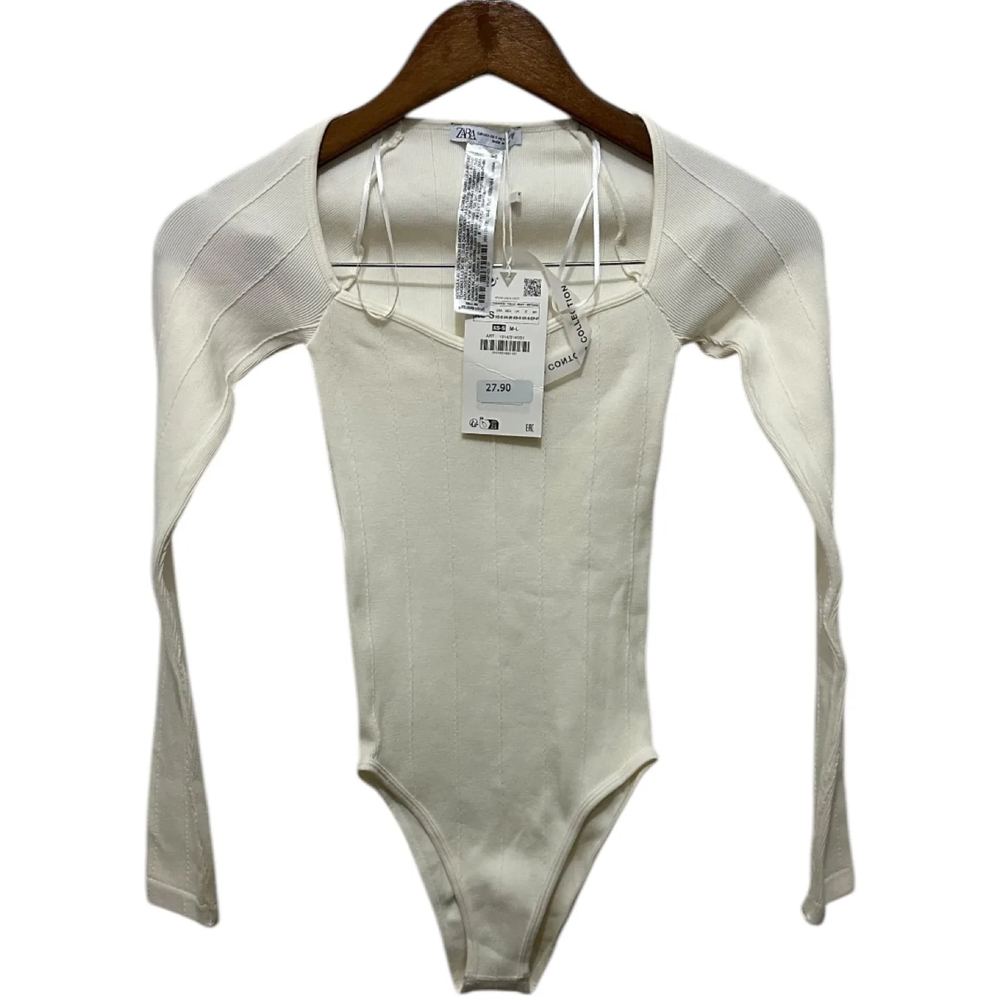 Zara | New Women's White Ribbed Long Sleeve Bodysuit XS-S image indicator(3)