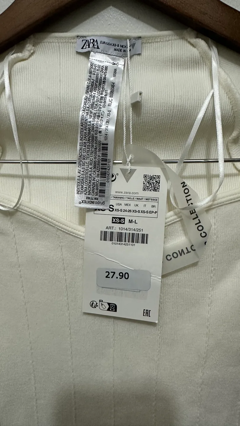 Zara | New Women's White Ribbed Long Sleeve Bodysuit XS-S image indicator(2)