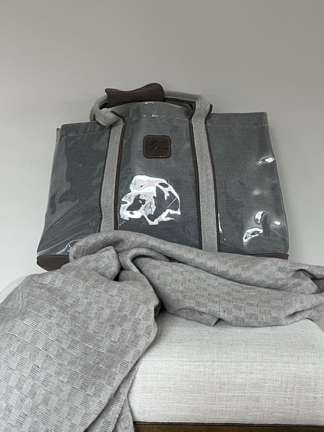 Reem Acra Clear Tote Bag with Brown Suede Accents