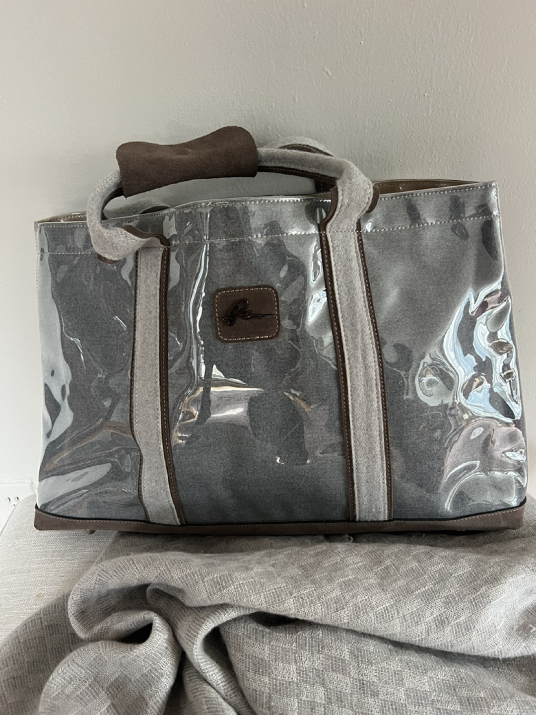 Reem Acra Clear Tote Bag with Brown Suede Accents - photo 3