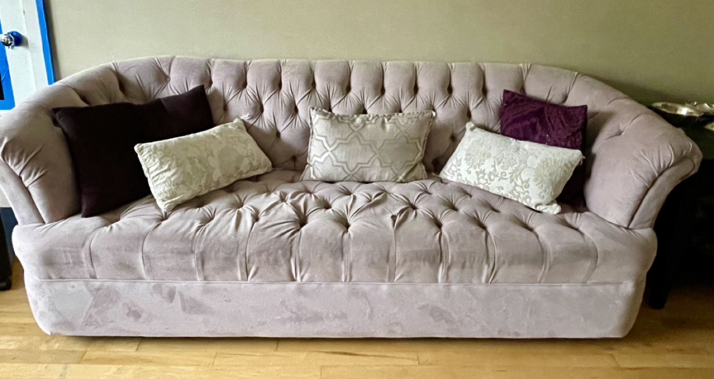 Elegant Pink Velvet Button Tufted Sofa