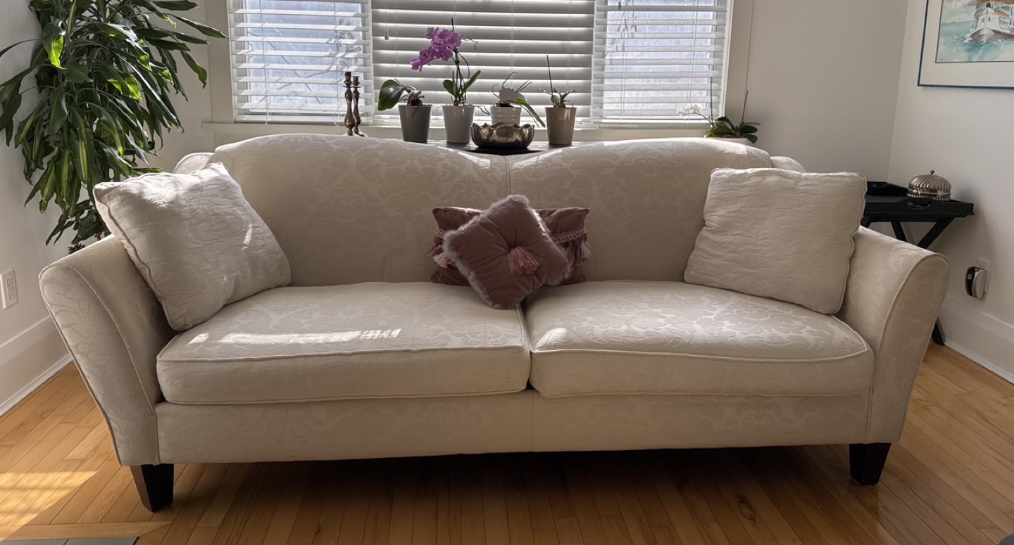 Elegant Off-White, 3 seater  Sofa  with Pillows