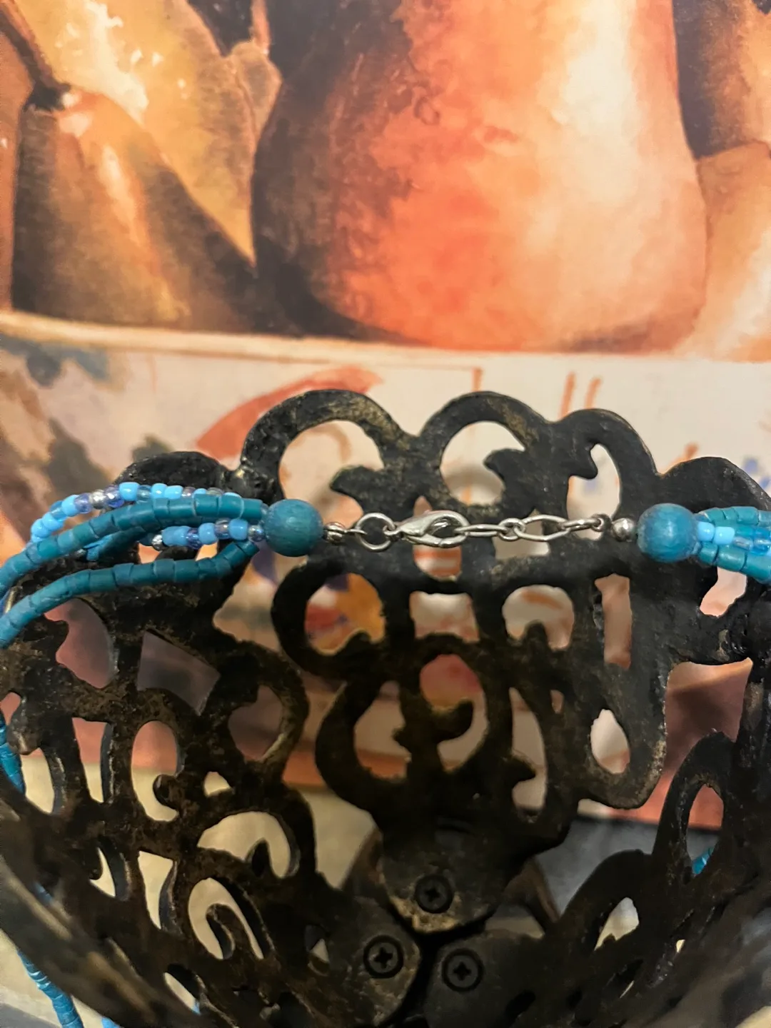 Beaded Necklace with Teal Square Pendant image indicator(6)