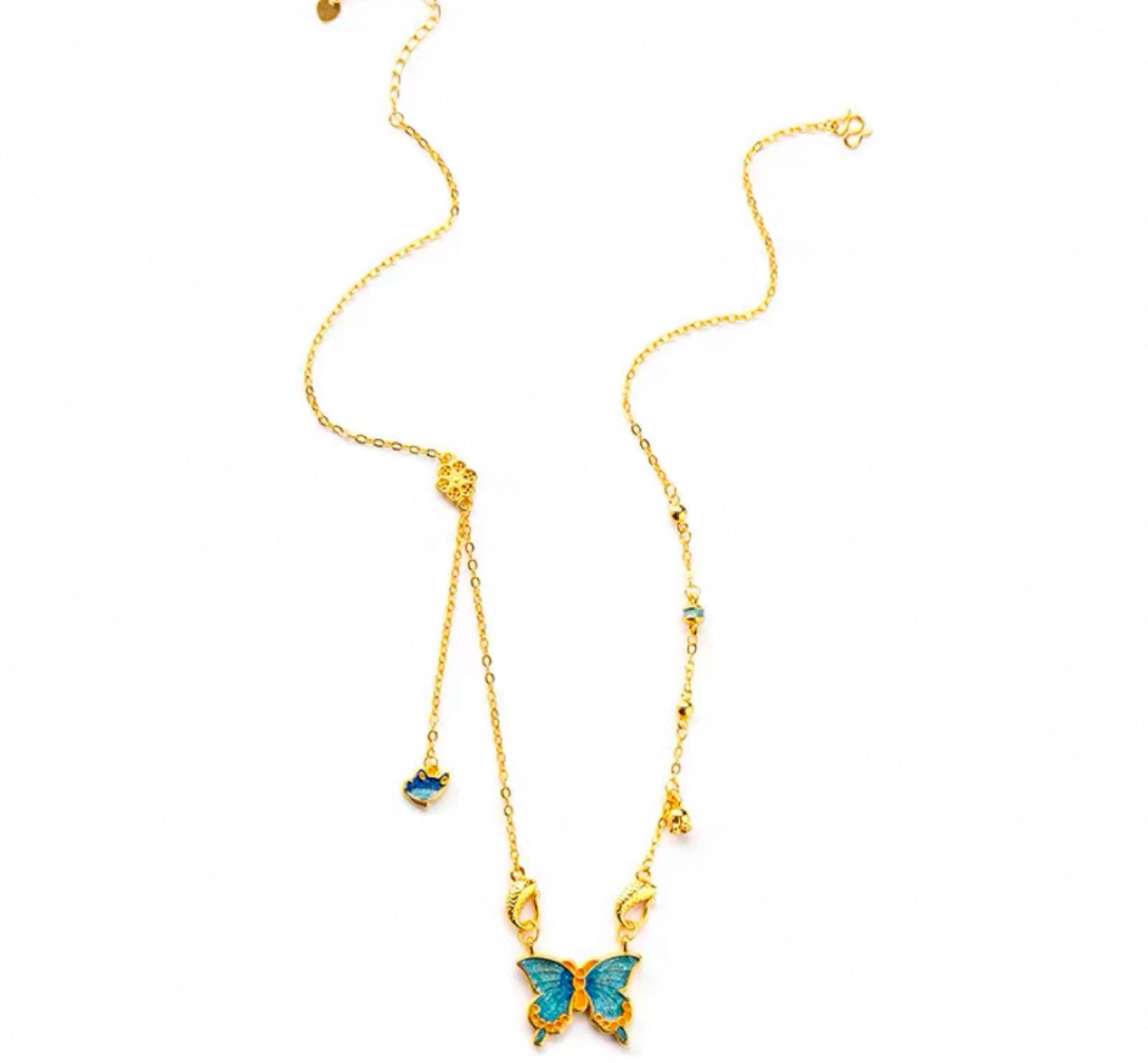 Delicate Gold Butterfly Necklace with Blue Enamel Accents - photo 3