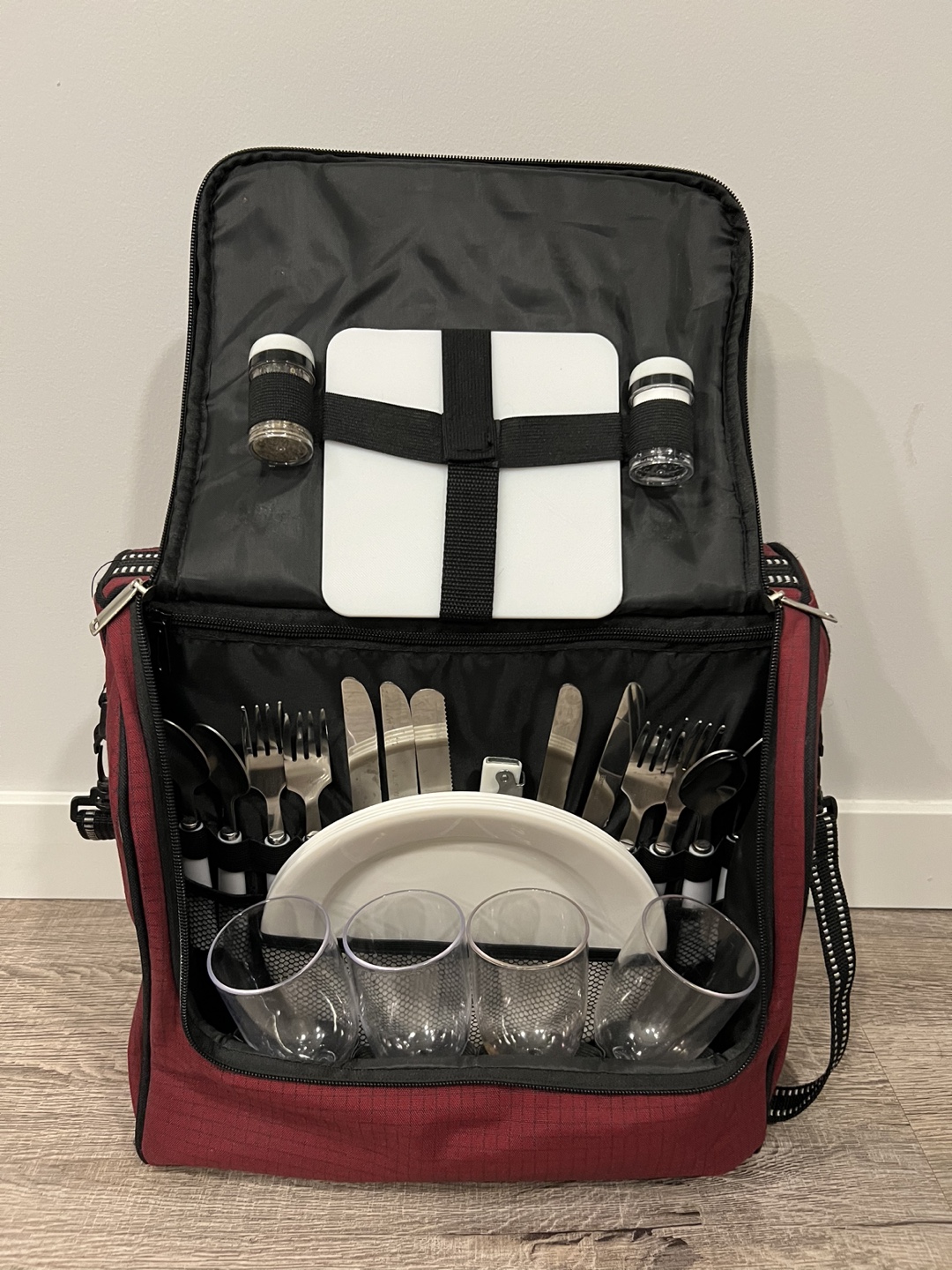 Red Picnic Cooler Bag with Dining Ware