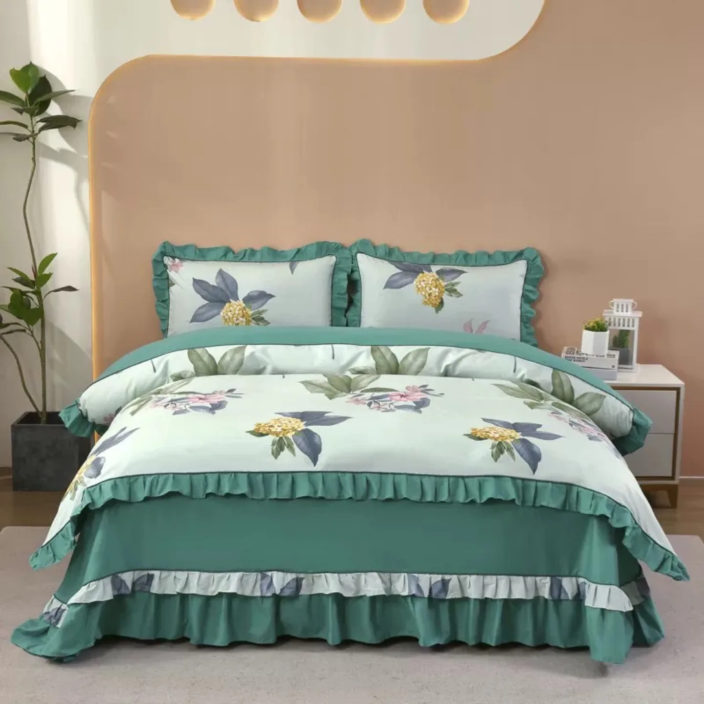 Floral Queen/King Size Ruffle Bedspread Set 6pcs image indicator(3)