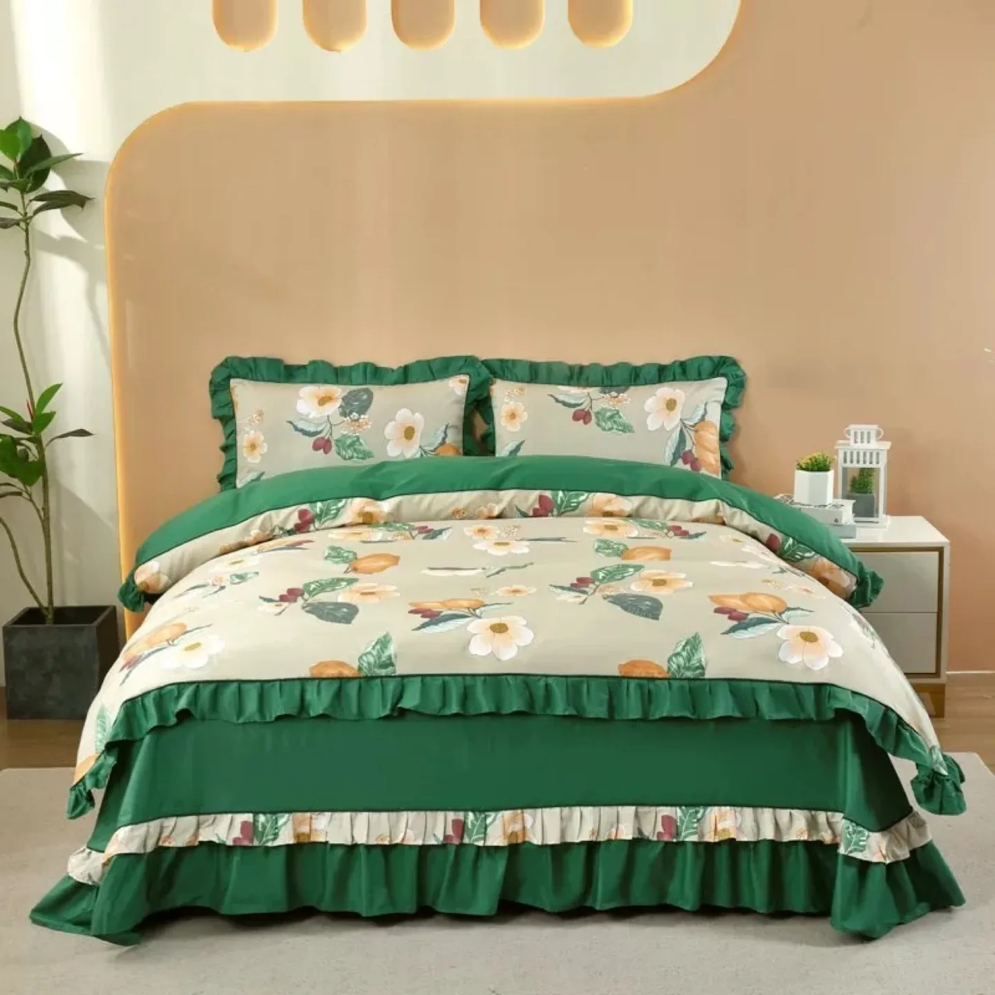 Floral Queen/King Size Ruffle Bedspread Set 6pcs image indicator(6)