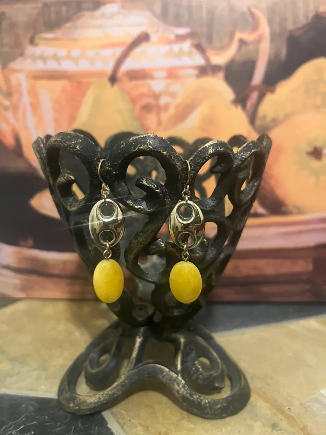 Elegant Yellow Stone Drop Earrings image indicator(3)