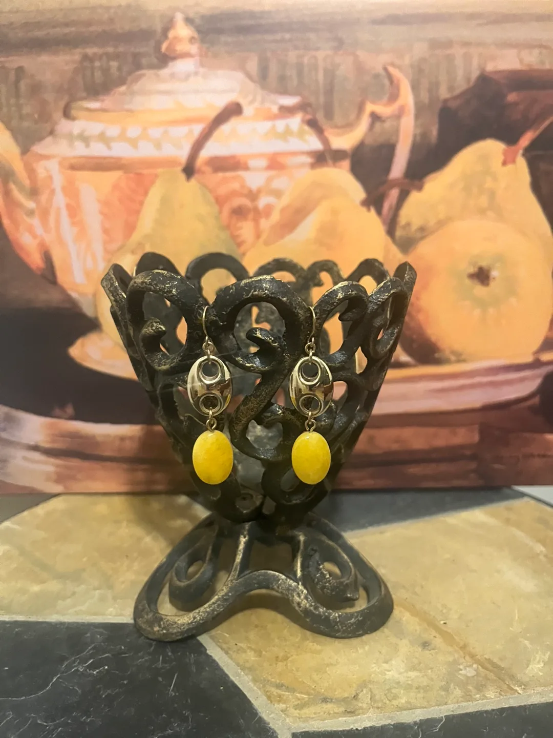 Elegant Yellow Stone Drop Earrings image indicator(2)