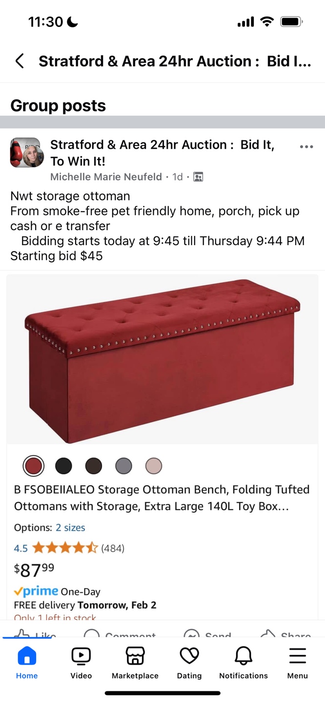 NWOT Red Velvet Storage Ottoman