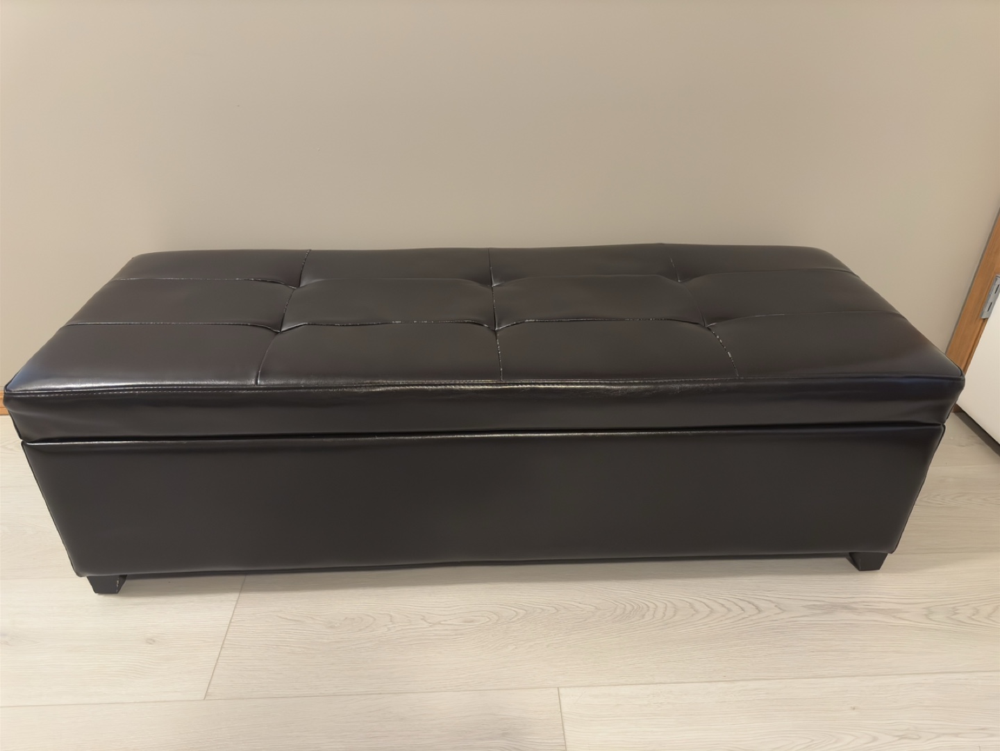 Black Faux Leather Storage Ottoman Bench - photo 2