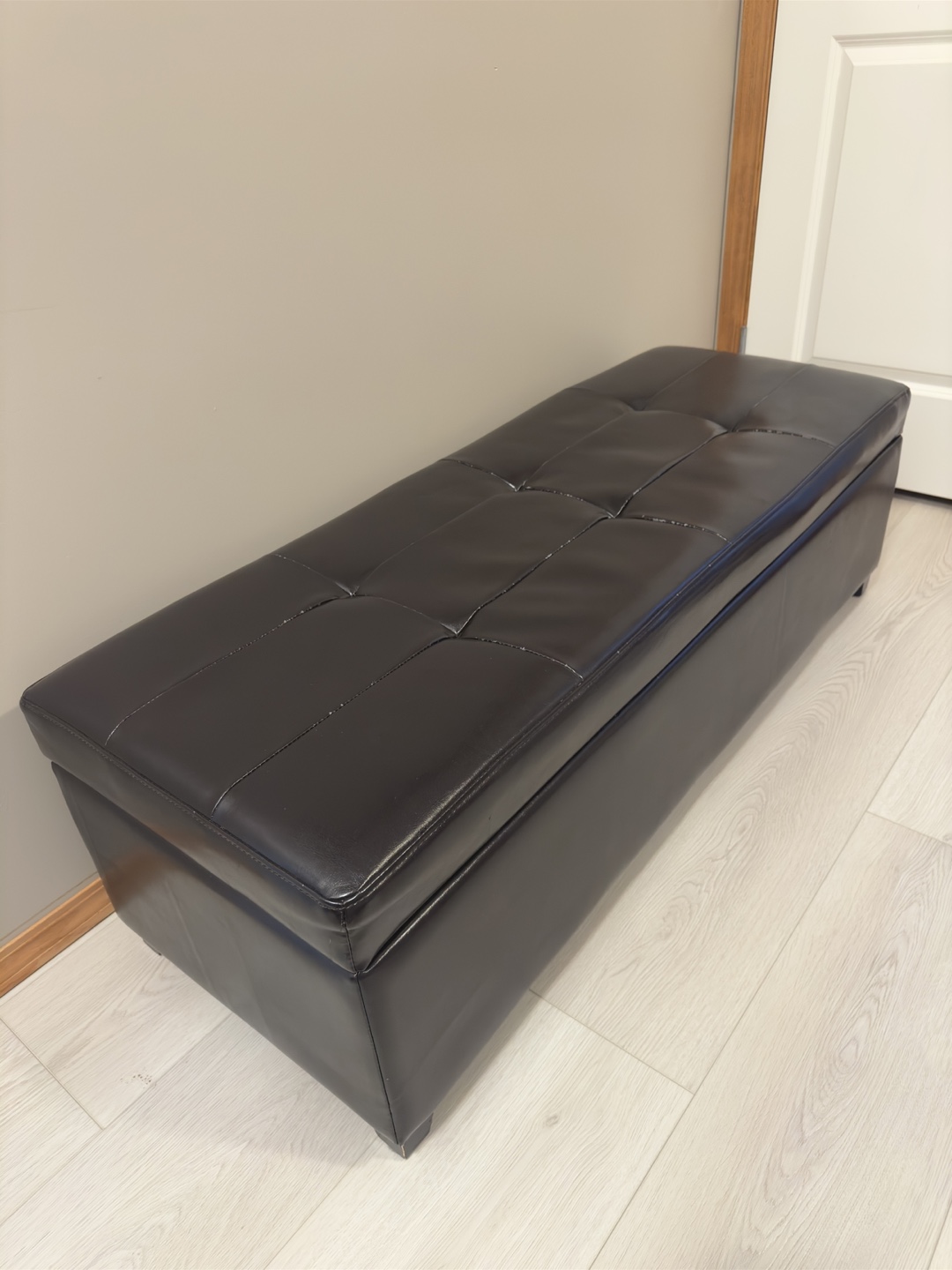 Black Faux Leather Storage Ottoman Bench - photo 3