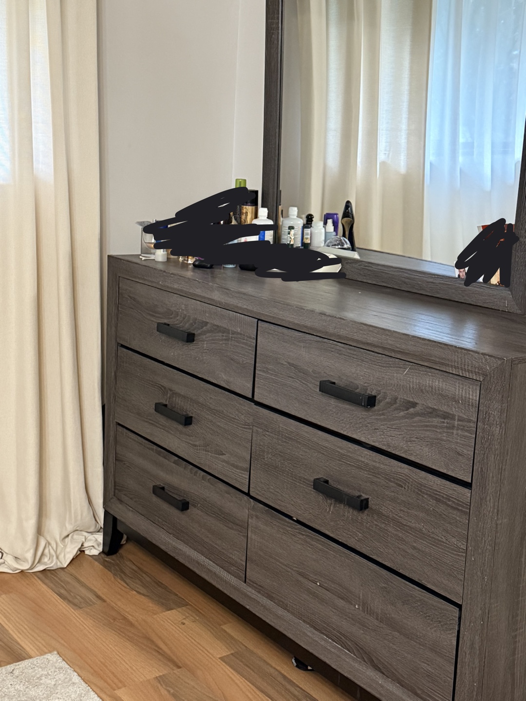 Grey 6-Drawer Dresser with Mirror