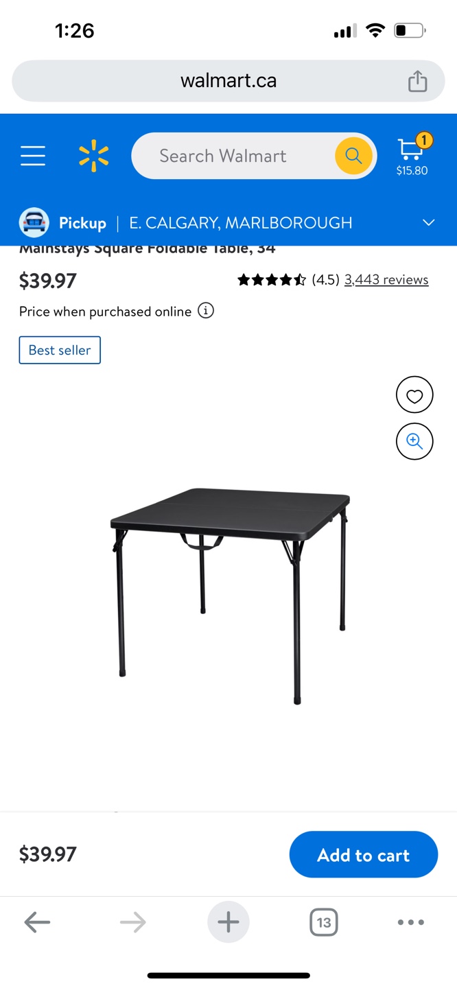 Mainstays Square Foldable Table