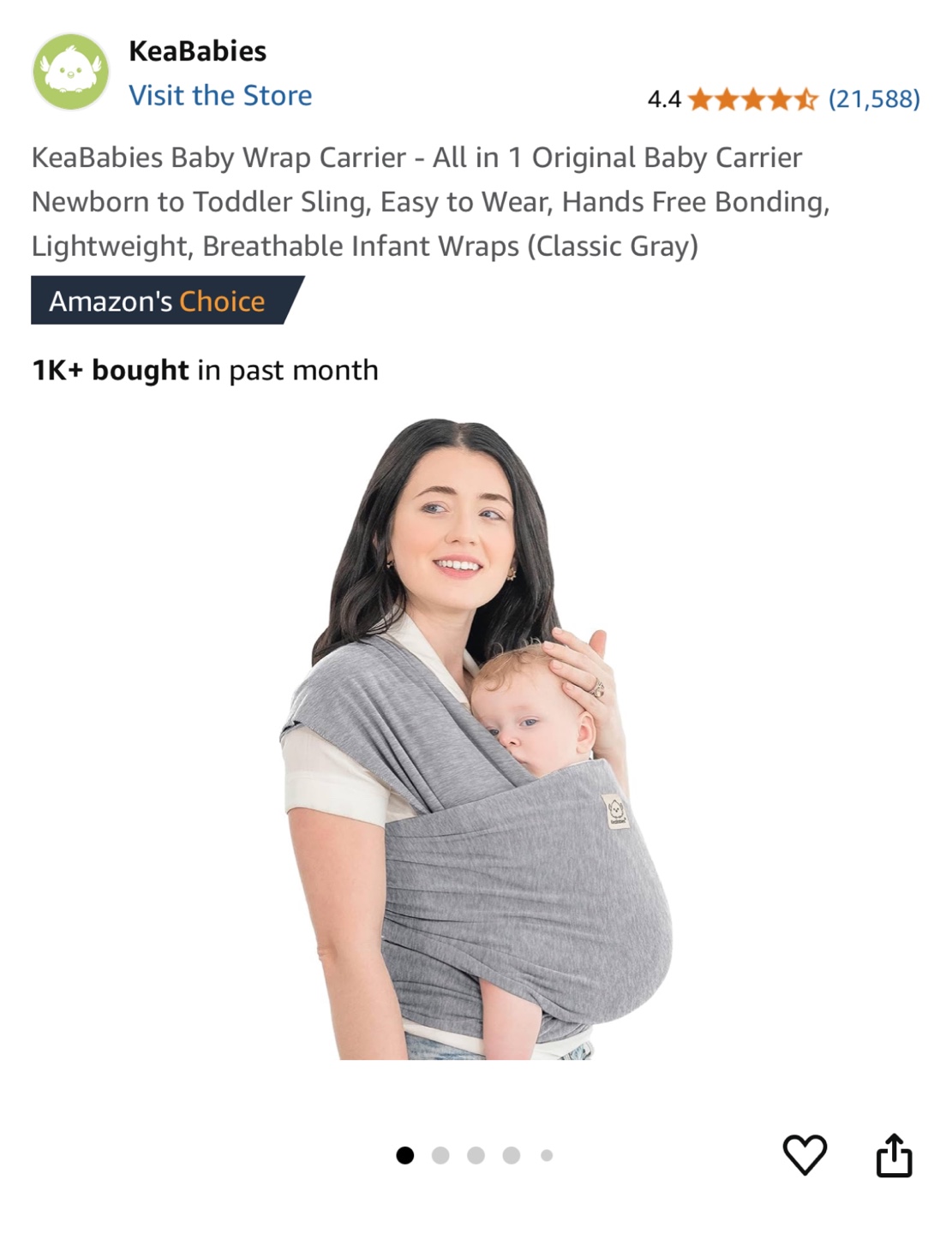 KeaBabies Baby Wrap Carrier - Classic Gray