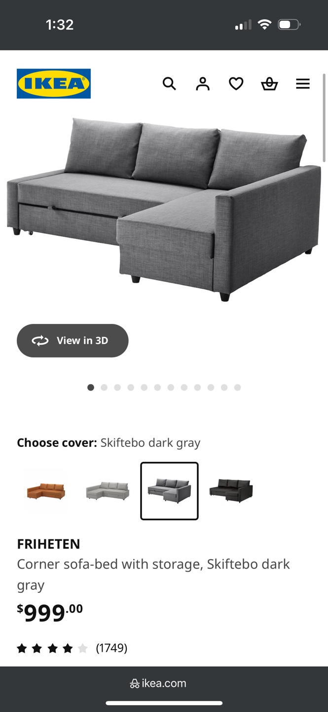IKEA FRIHETEN Corner Sofa-Bed with Storage - Dark Grey - photo 3