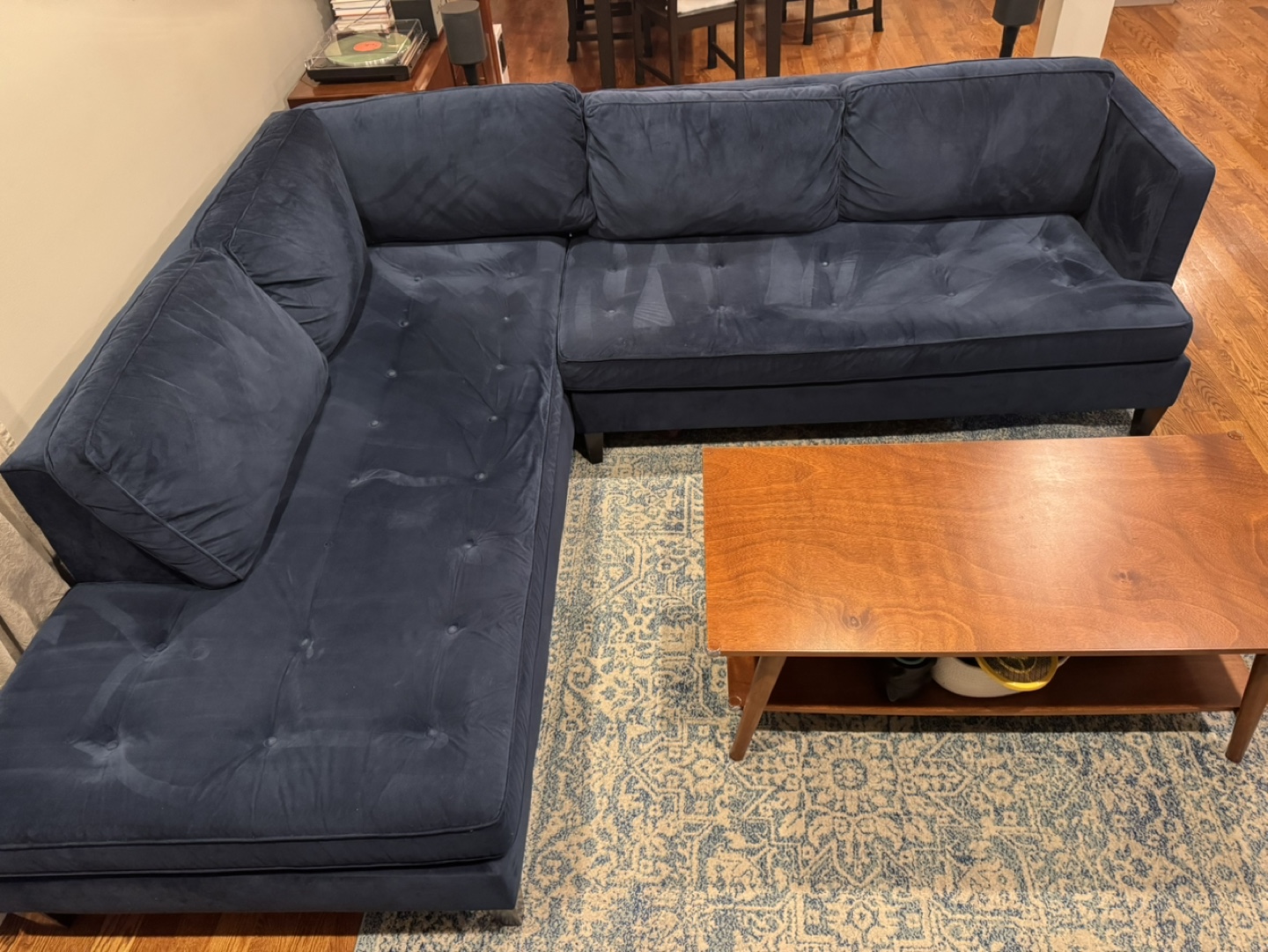 Navy Blue Velvet Sectional Sofa - photo 2