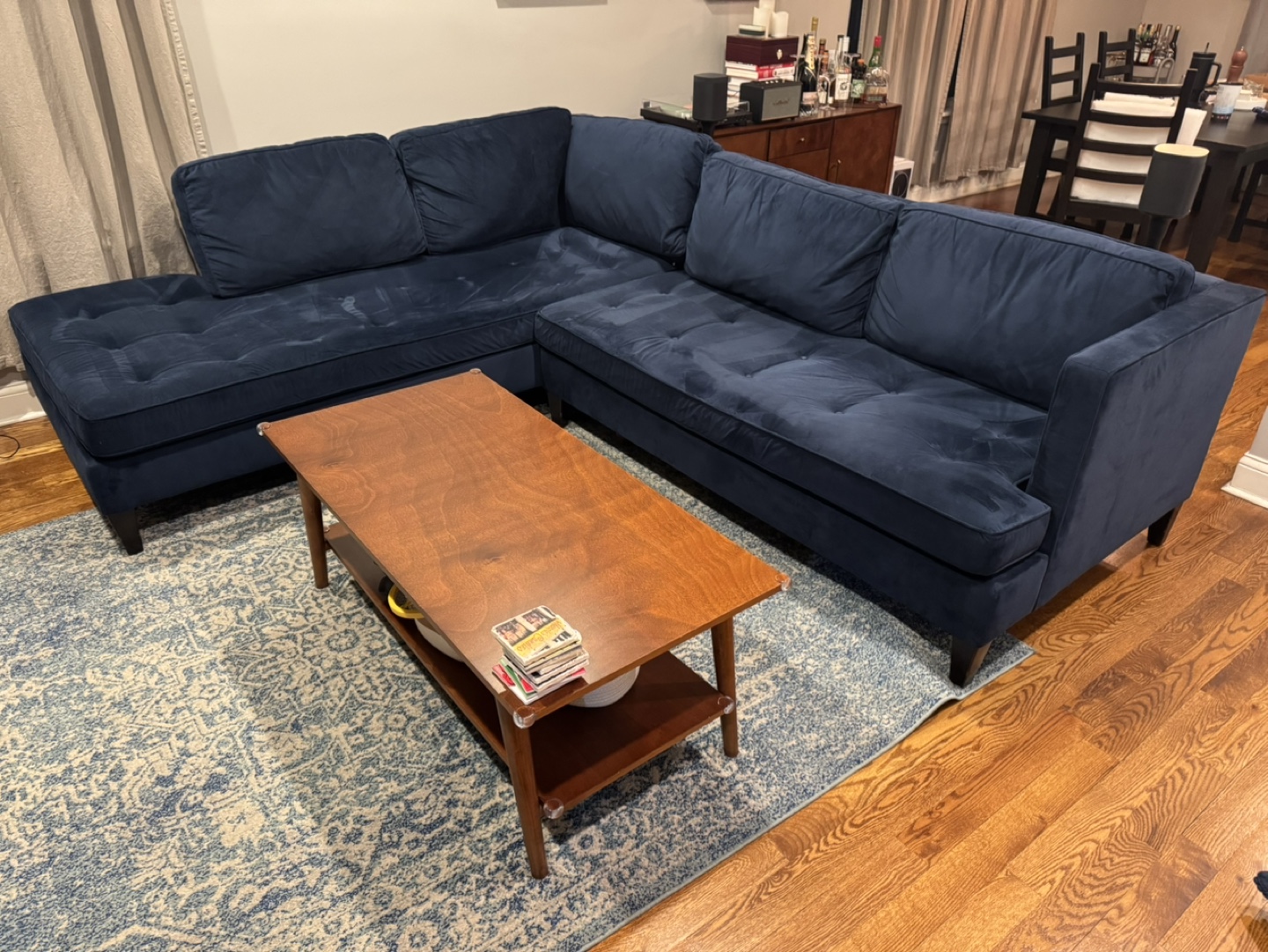 Navy Blue Velvet Sectional Sofa - photo 3