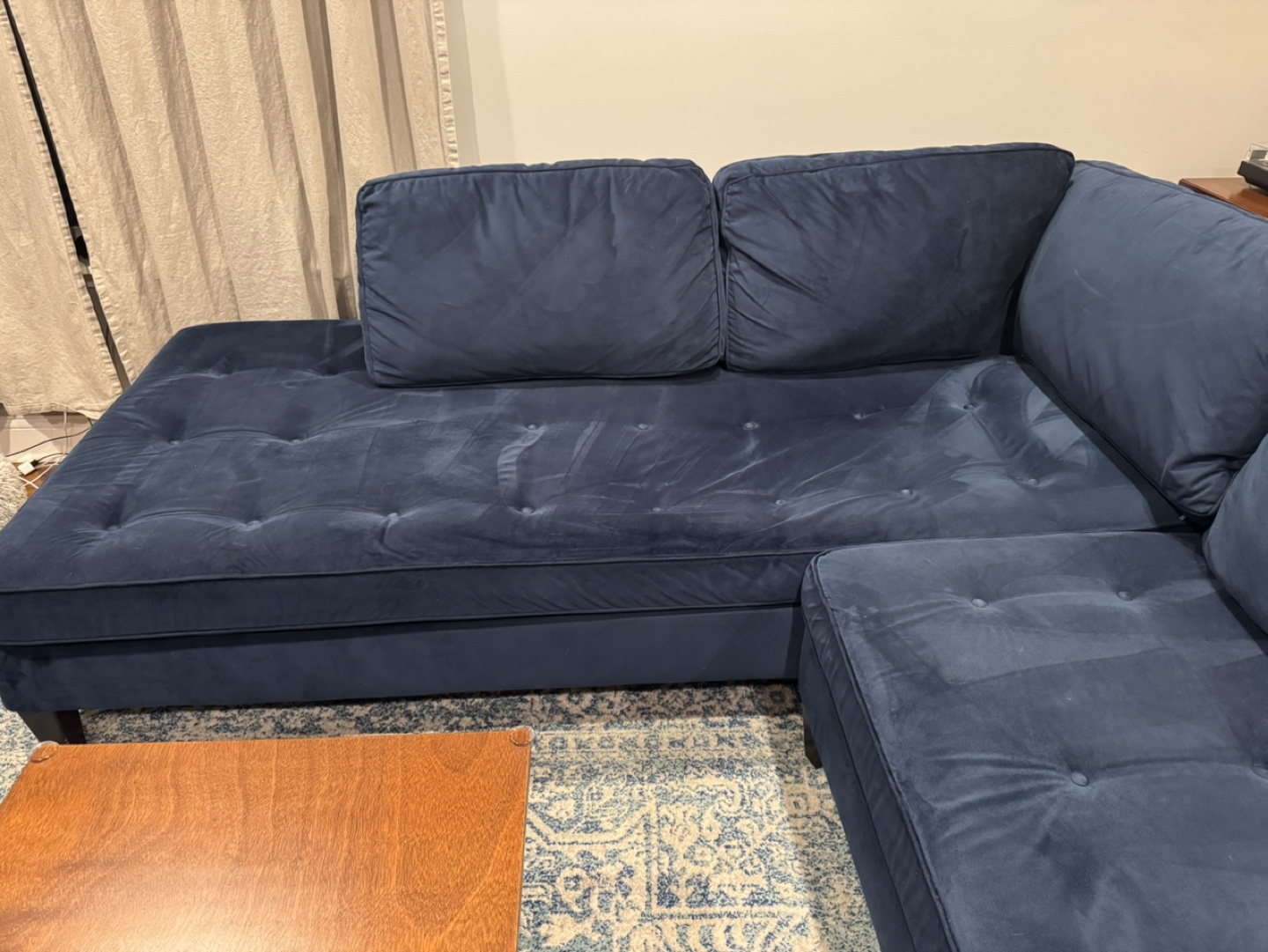 Navy Blue Velvet Sectional Sofa - photo 4