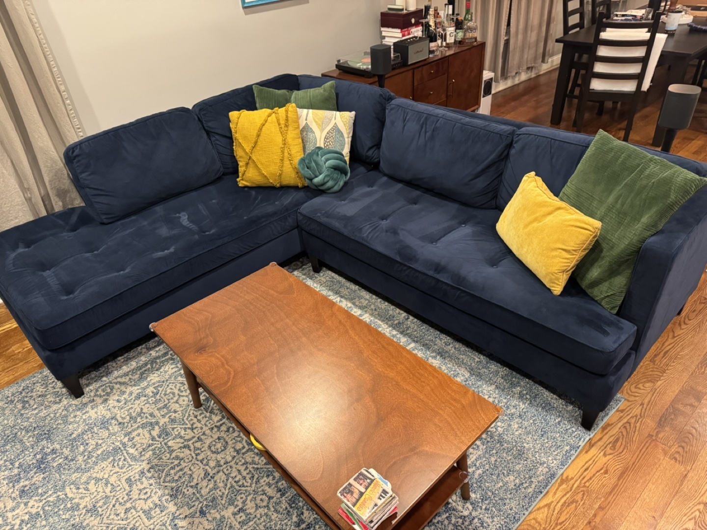 Navy Blue Velvet Sectional Sofa