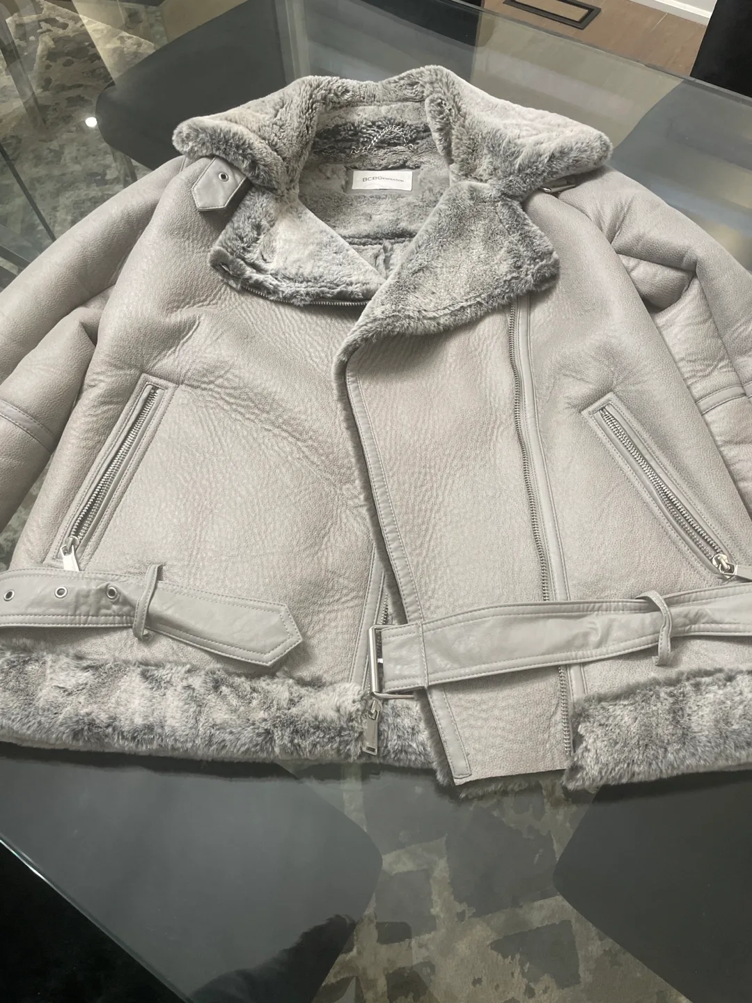 BCBGMAXAZRIA Grey Aviator Jacket image indicator(2)