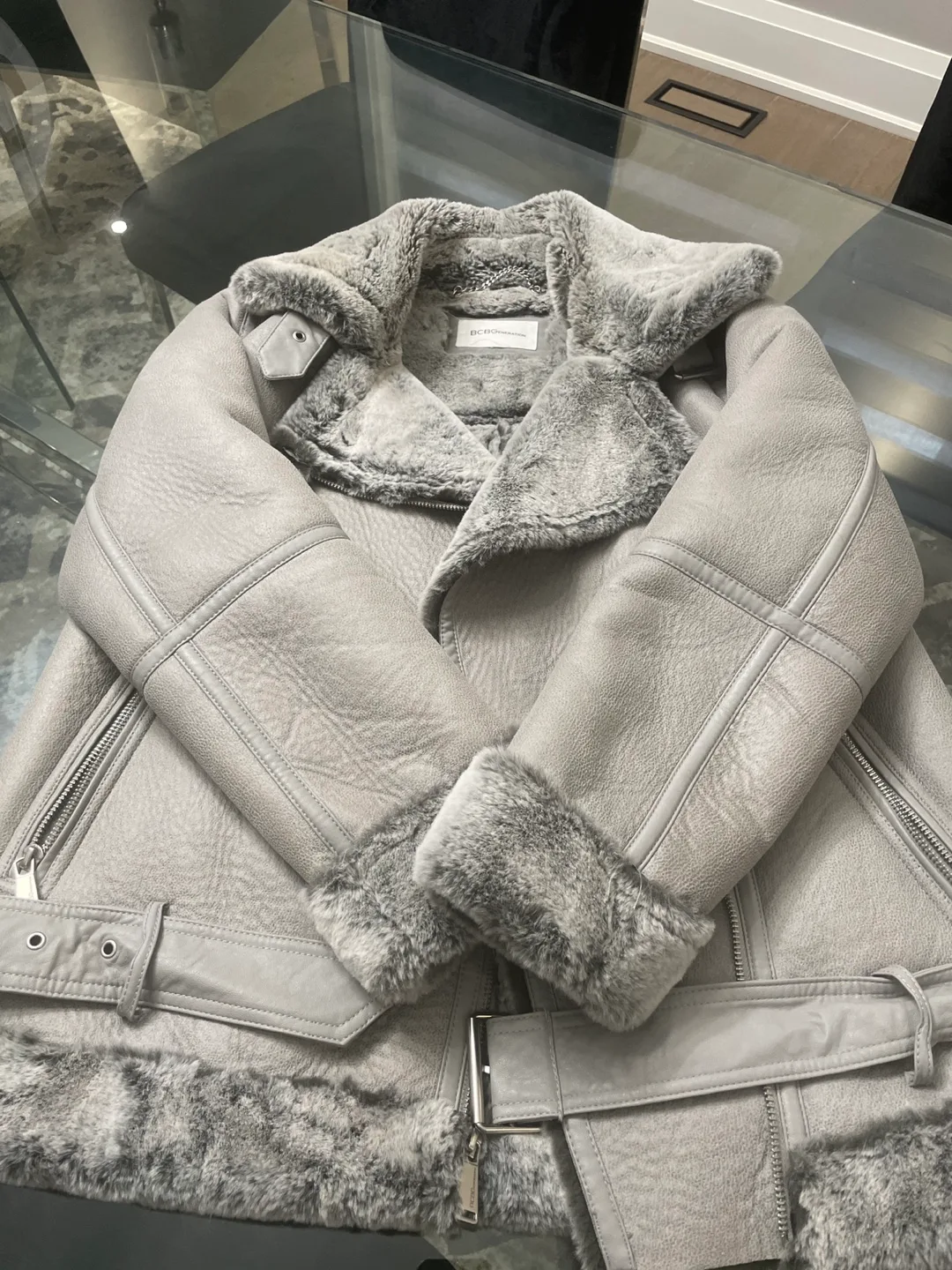 BCBGMAXAZRIA Grey Aviator Jacket image indicator(3)