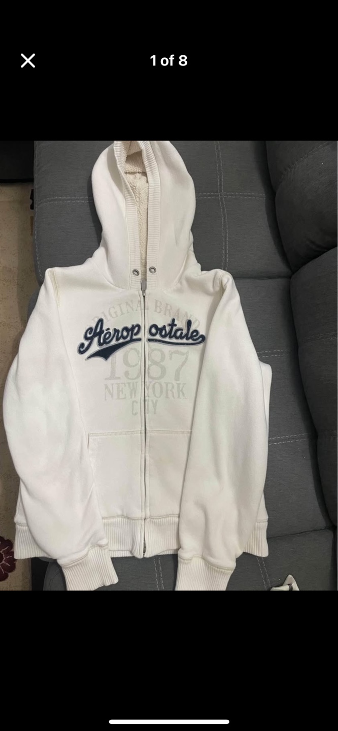 Aeropostale White Zip-Up Hoodie - Size XL