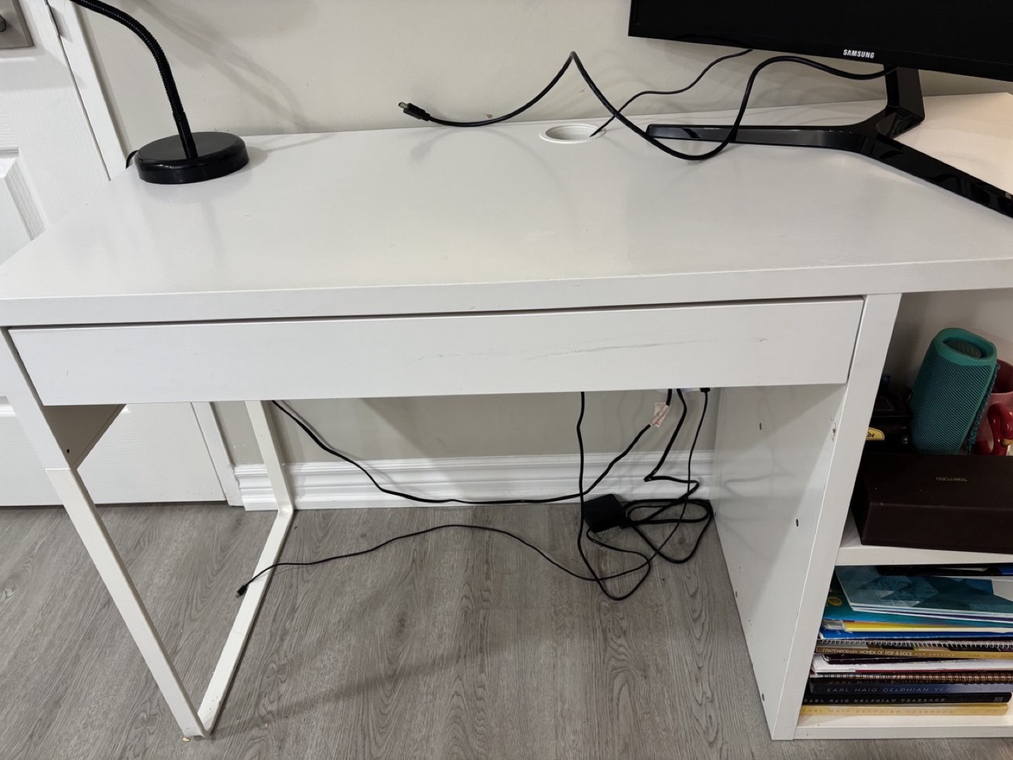 White Desk with Built-in Shelving