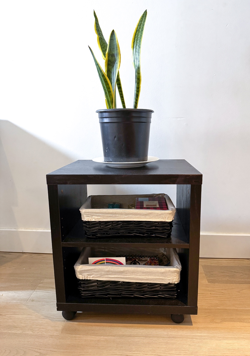 Black Two-Tiered Side Table with Storage