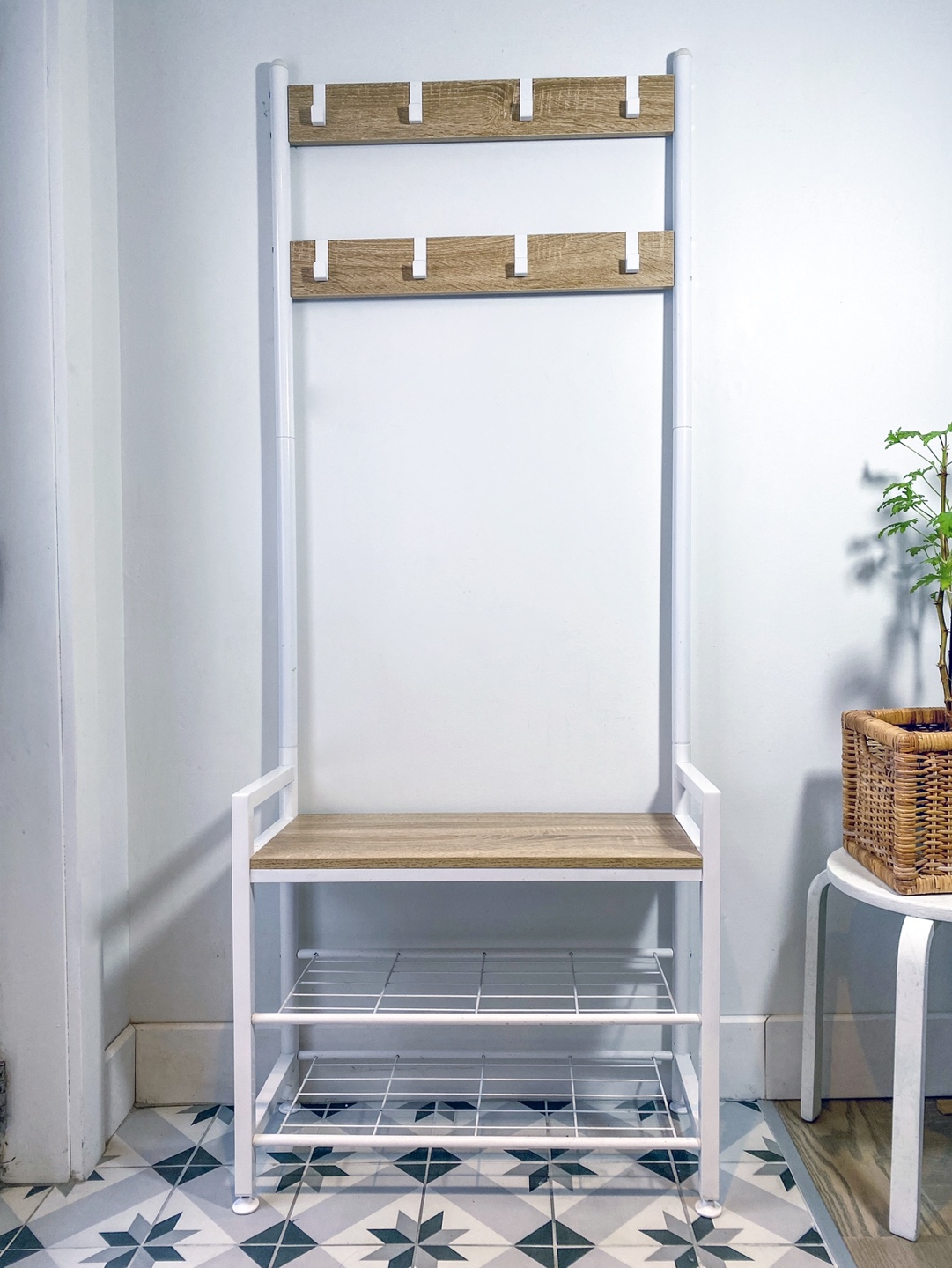 White Hall Tree with Shoe Rack