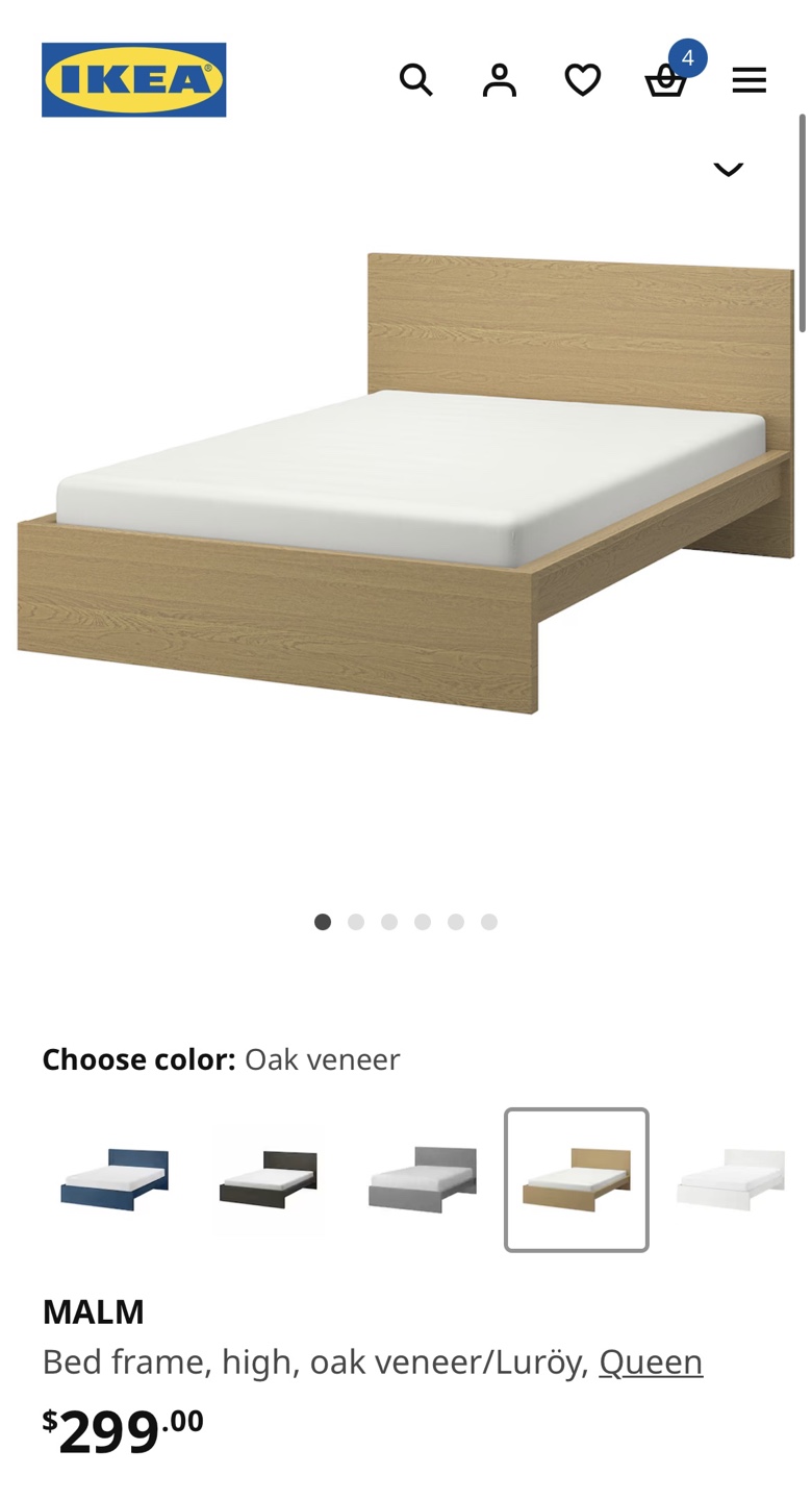 IKEA MALM Queen Bed Frame - Oak Veneer