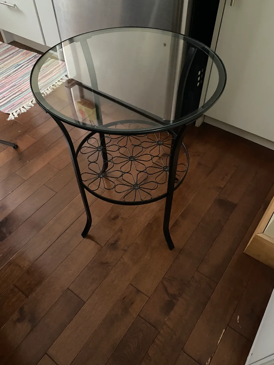 Glass-top side table with metal base #Freecycle image indicator(2)