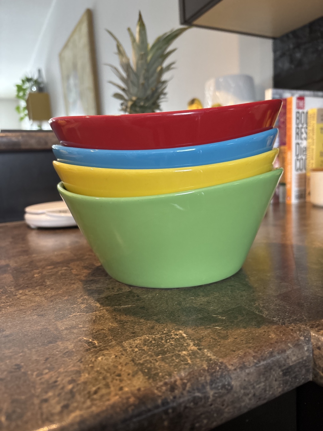 Set of four Overback What a Dish! stoneware bowls