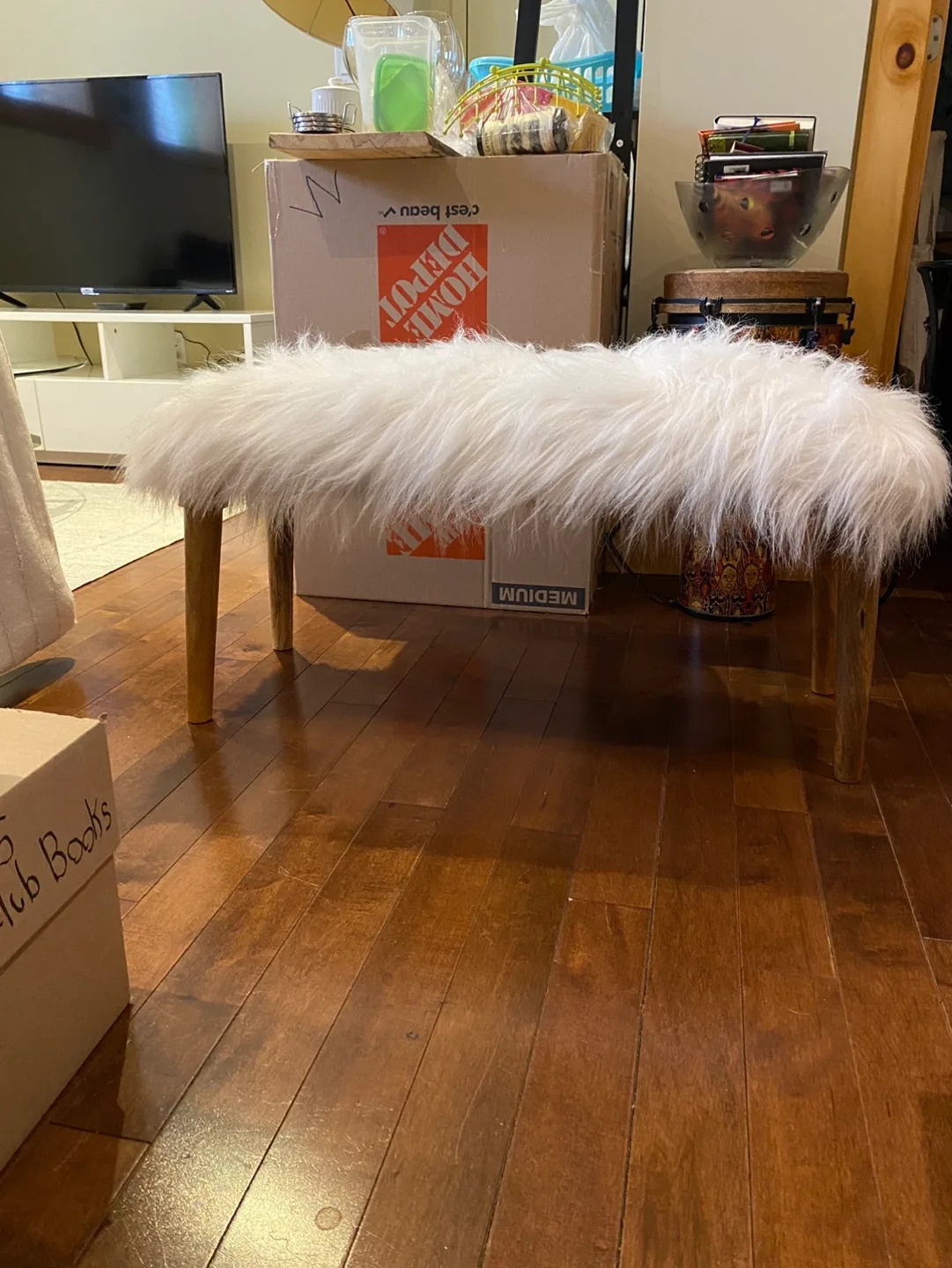 Fluffy White Fur Bench thumbnail