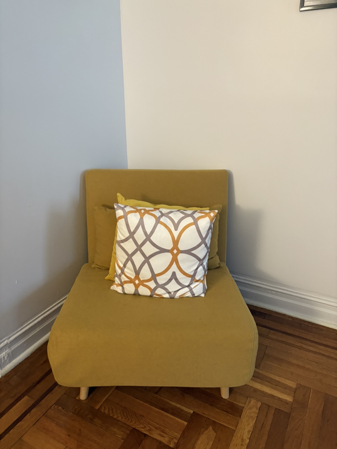 Mustard Yellow Corner Chair with Throw Pillows