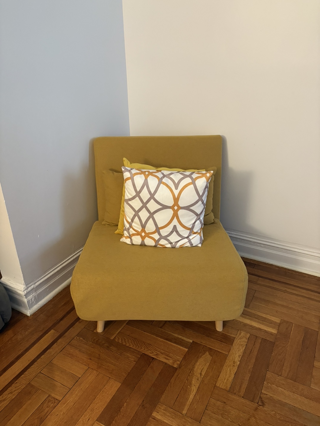 Mustard Yellow Corner Chair with Throw Pillows - photo 2