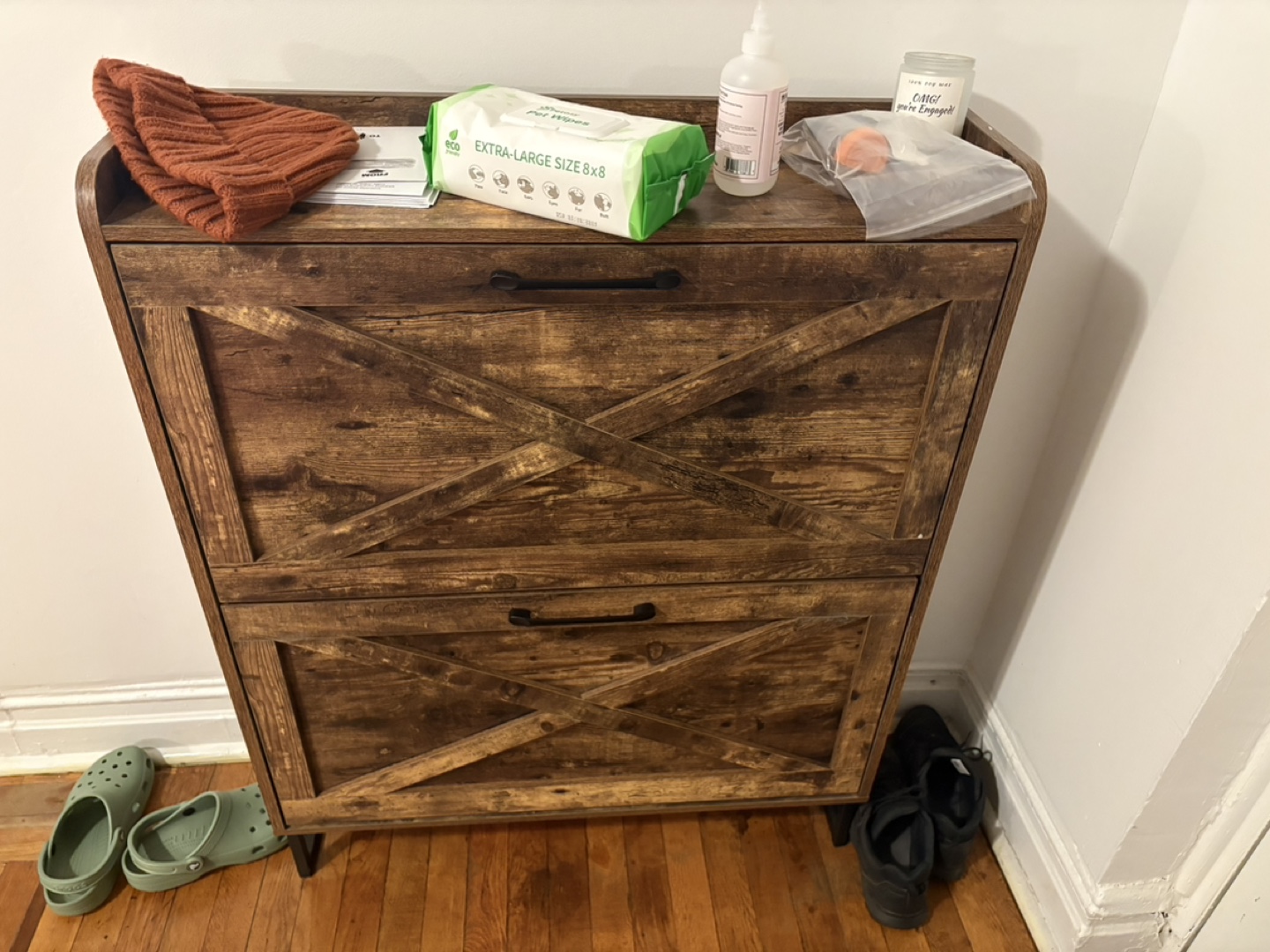 Rustic Brown Wooden Shoe Rack