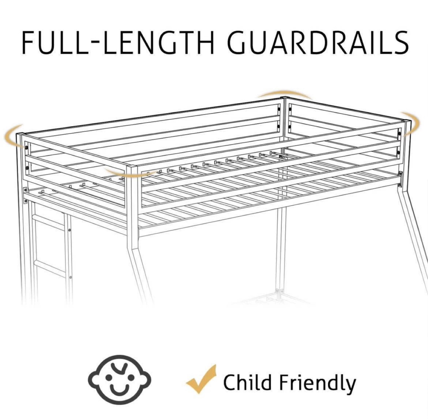 Kids Bunk Bed Frame, Metal Twin over Full, Black - photo 5
