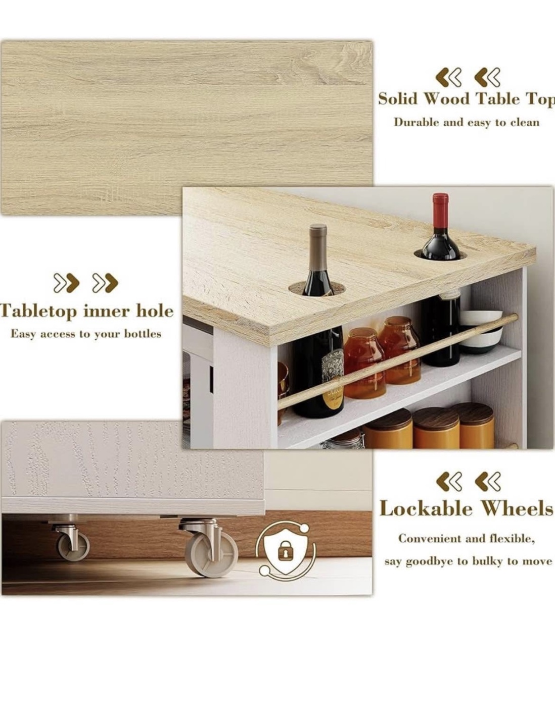 Kitchen Island Cart with Built-in Outlets & USB Ports - photo 5