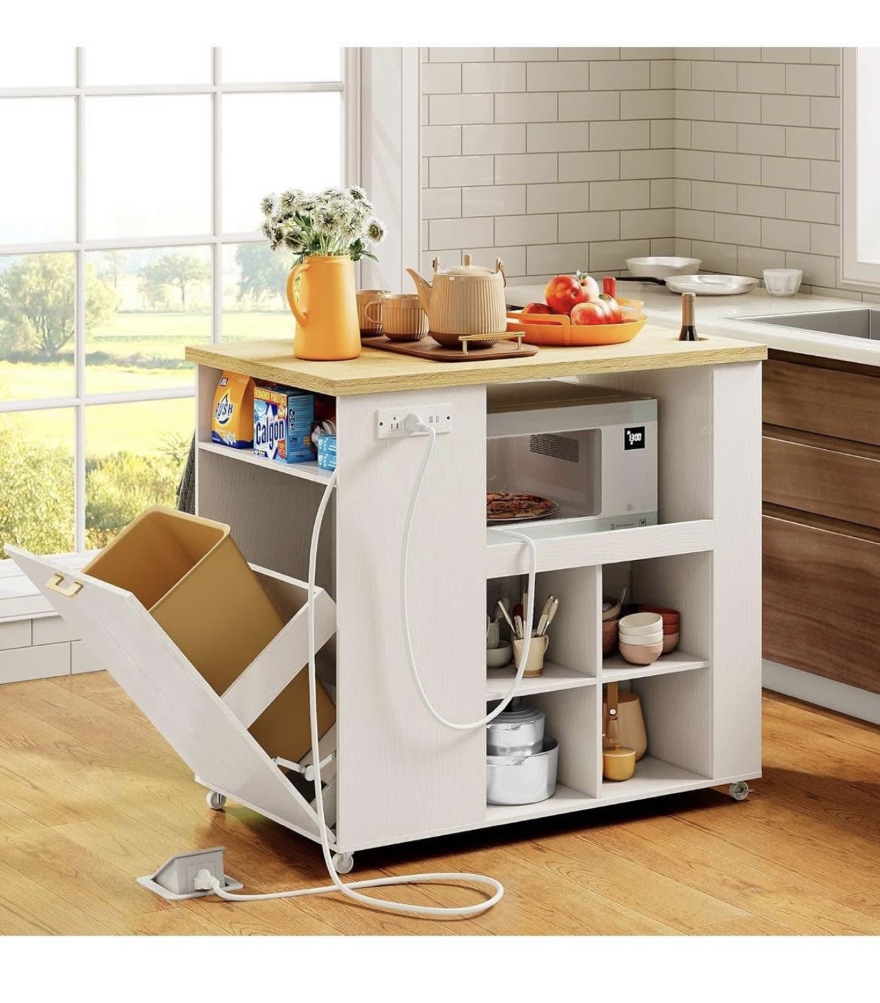 Kitchen Island Cart with Built-in Outlets & USB Ports - photo 4